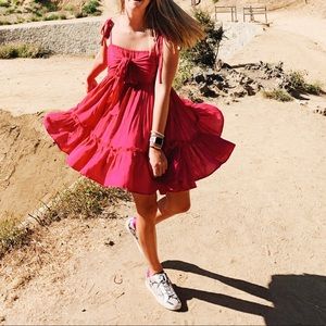 Pink tie shoulder dress